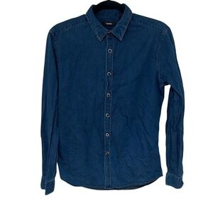 Theory Mens Blue Denim Long Sleeve 100% Cotton Button Up Shirt Size Small
